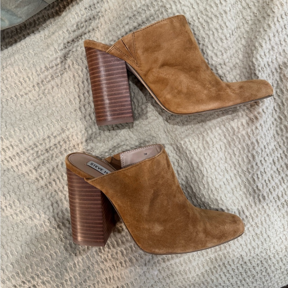 Steve Madden Brown Suede Block Heel Mules